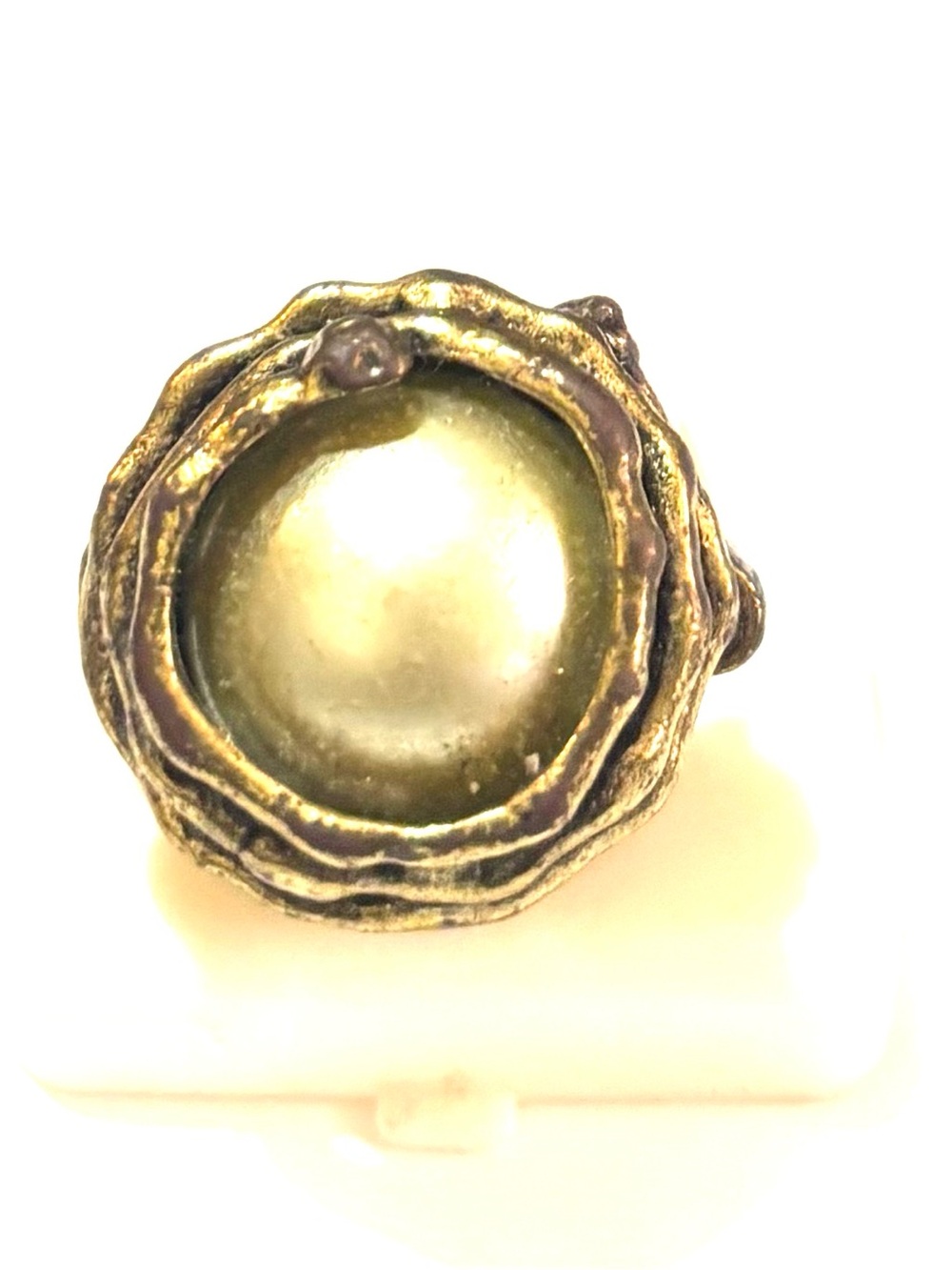 Vintage Gold-Tone Pearl Dome Statement Ring -one size adjustable